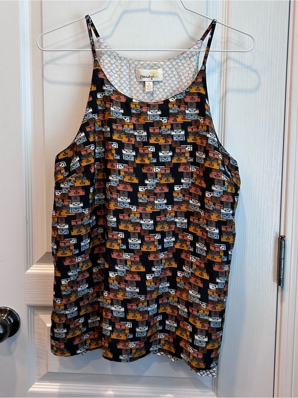 Porridge Women’s Spaghetti Strap Black Vintage Luggage Double Layered Top Sz. S